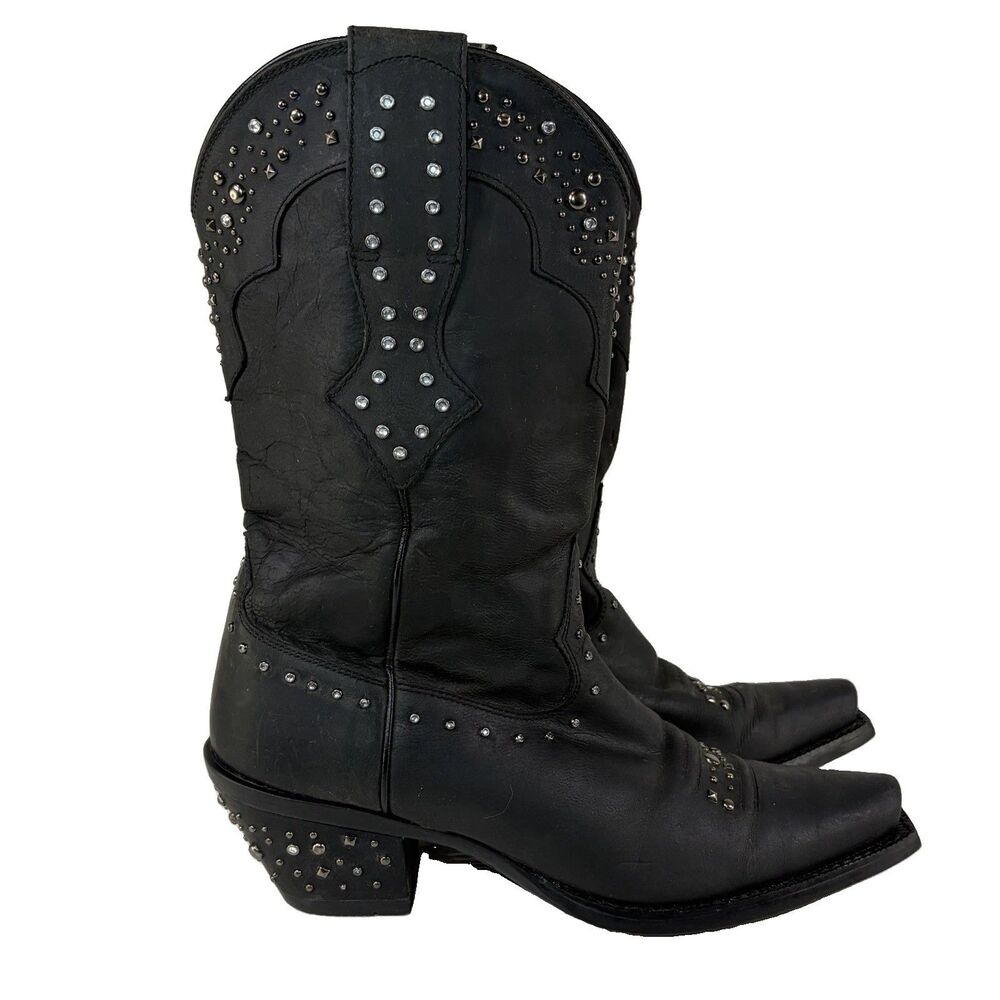 Ariat Women's Sassy Rhinestone Studded Black Leather Cowgirl Boots Size 6.5